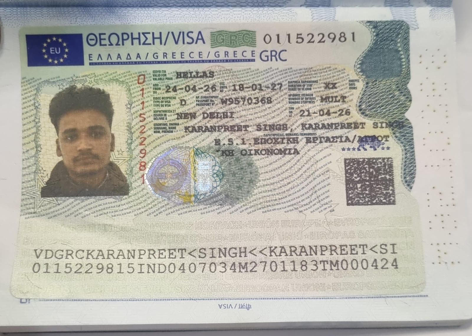 Visa shared by an EU Work Support user