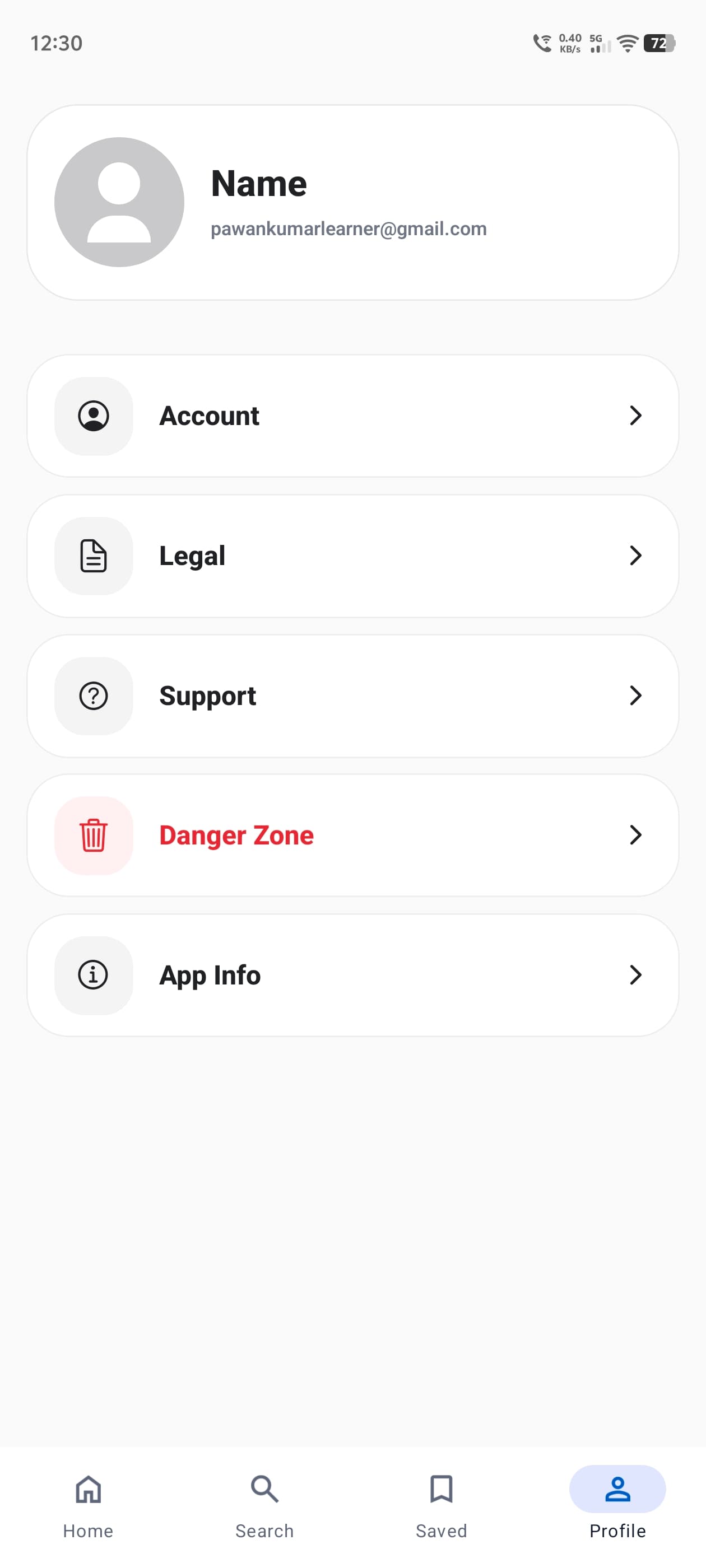 EU Work Support profile screen showing account and support options